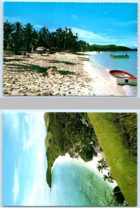 2 Postcards MANA ISLAND, FIJI ~ Beach Scene LAGOON Aerial View  4x6