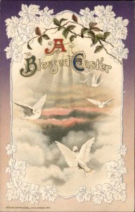 Easter Doves Sky Clouds Embossed Winsch c1911 Postcard