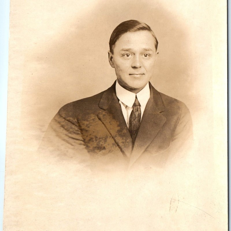 c1910s Detroit Michigan Studio RPPC Man Smile Smirk Real Photo Postcard MI A122