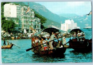 Hong Kong Postcard Sampan As Water-Taxi in Aberdeen Harbour 1975 Vintage
