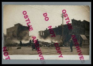 Cedar Falls IOWA RPPC 1907 FIRE MAIN STREET Stores Burning nr Waterloo Hudson