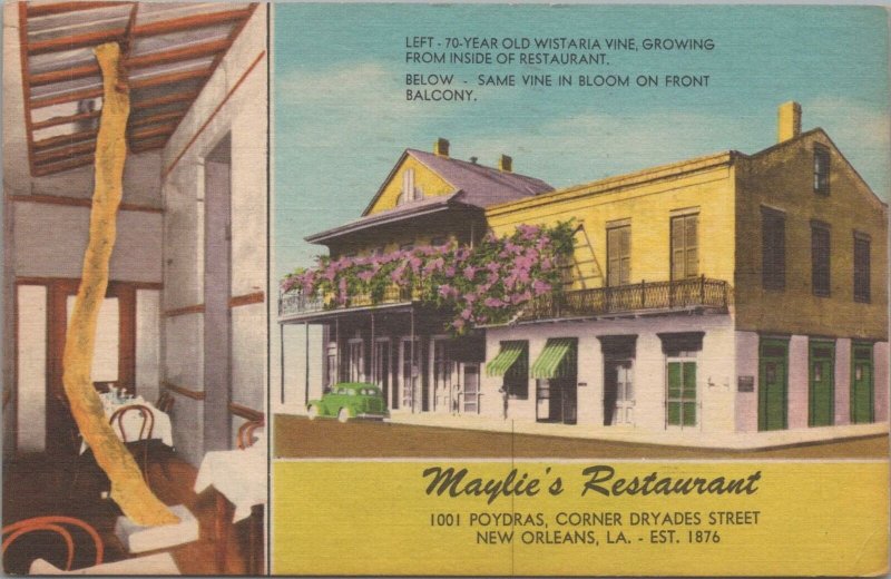 Postcard Maylie's Restaurant New Orleans LA 1955
