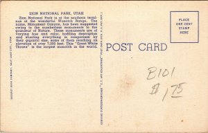 Vtg 1930s The Great White Throne Zion National Park Utah Linen Postcard