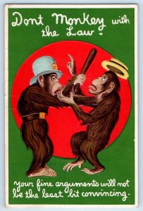 1913 Anthropomorphic Monkey Fighting Don't Monkey With The Law Nash Postcard