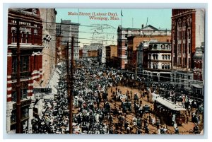 1913 Main Street (Labour Day) Winnipeg Manitoba Canada Antique Postcard