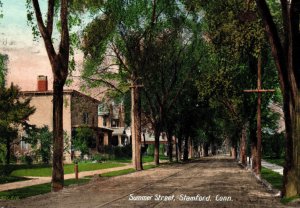 Stamford CT Connecticut Summer Street Postcard