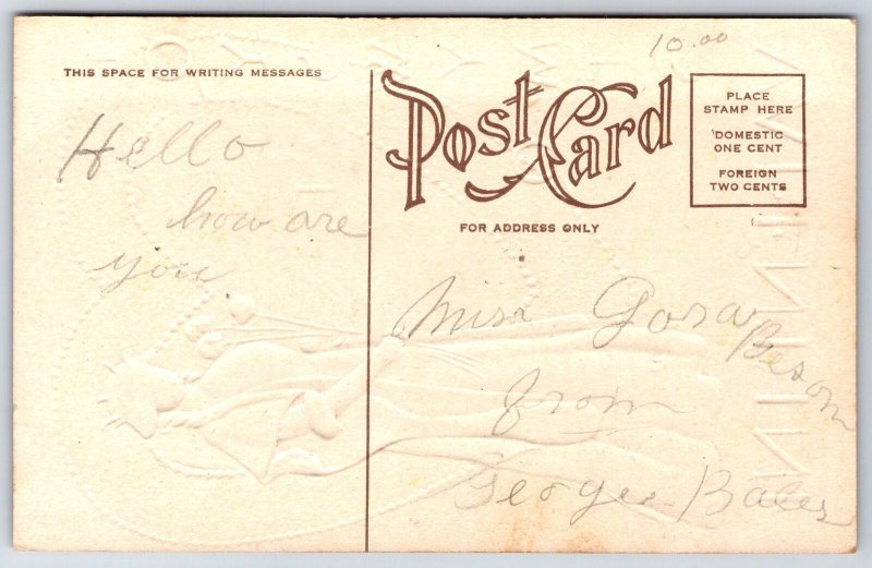 Valentine~Queen In Ermine Lined Cape~Roses For Sceptor~Gold Heart~Embossed~1910