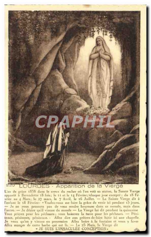 Old Postcard Lourdes Apparition of the Virgin