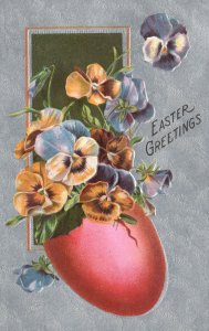 Vintage Postcard 1909 Easter Greetings Pansies Flowers Wishes Souvenir Card