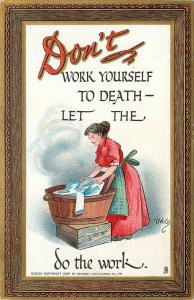 Embossed Tuck Postcard Knocks Witty and Wise 165 Artist Dwig Let Woman Do Work