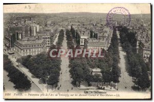 Old Postcard Paris Panorama taken from the Arc de Triomphe on the Avenues Car...