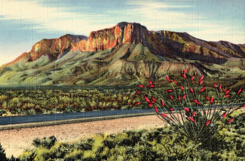 Guadalupe Mountain Range, as seen from Carlsbad Caverns, El Paso Hwy. Linen PC