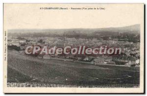 Postcard Old Ay Champagne Panorama View From Taking Cote