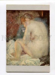 3075052 NUDE Female w/ TEA CUP by BESNARD vintage Color PC