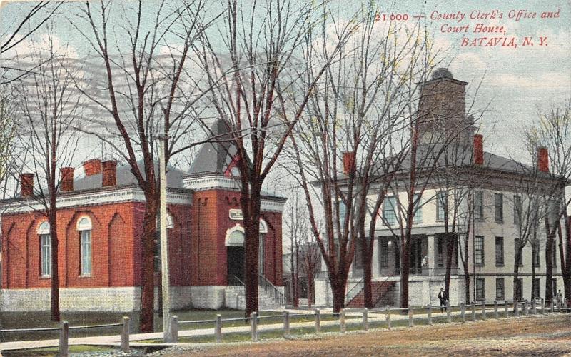 Batavia New York~Genesee County Clerk's Office & Court House~Bare Trees~1909 PC