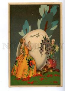 3148997 ART NOUVEAU Glamour EASTER Huge Egg Lovers vintage PC