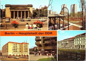 VINTAGE CONTINENTAL SIZE POSTCARD MULTIPLE VIEWS BERLIN CAPITOL OF EAST GERMANY