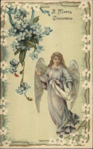 Christmas - Beautiful Angel & Blue Flowers Series 2084 c1905 Postcard