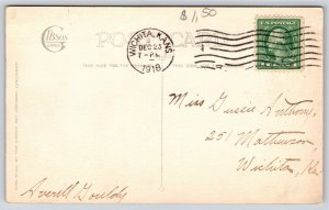 Gibson Art~Holly Couch Window & Christmas Greeting~Vintage Postcard