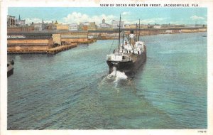 VIEW OF DOCKS & WATERFRONT JACKSONVILLE FLORIDA SHIP POSTCARD (c. 1920)