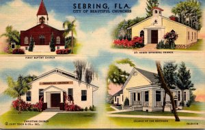 Florida Sebring City Of Beautiful Churches Multi View 1947 Curteich