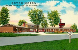 Postcard 1950s Illinois Arlington Heights Keyes Motel roadside IL24-4090