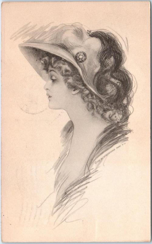 BEAUTIFUL WOMAN Pose- Fancy HAT    1911  Schesinger Bros NY  Postcard