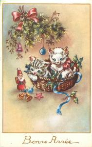 Christmas New Year greetings fantasy postcard kitties cats chats fantaisie hiver