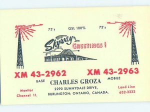 Pre-1980 RADIO CARD - CB HAM OR QSL Burlington - Near Hamilton Ontario ON AH2050