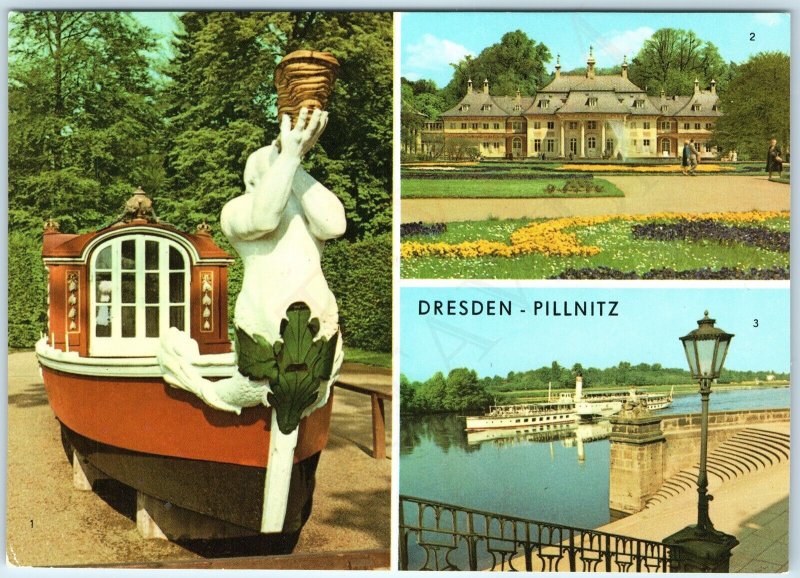 c1970s Pillnitz Dresden Germany Greetings Multi Bergpalais Prunkgondel 4x6 PC M5