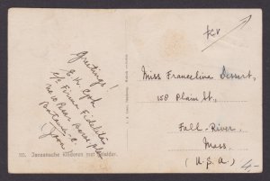 Postcard, DUTCH INDIES, Javanese children with guide