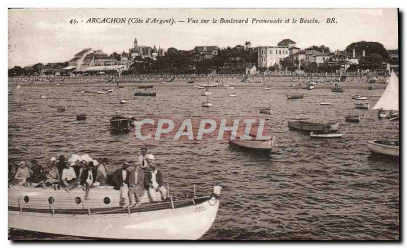 Old Postcard Arcachon View Boulevard Promenade and Boat Basin