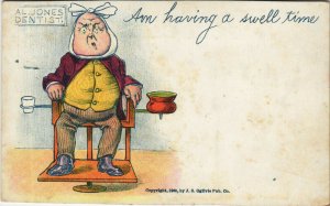 PC HUMOR, DENTIST, HAVING A SWELL TIME, Vintage Postcard (b40635)