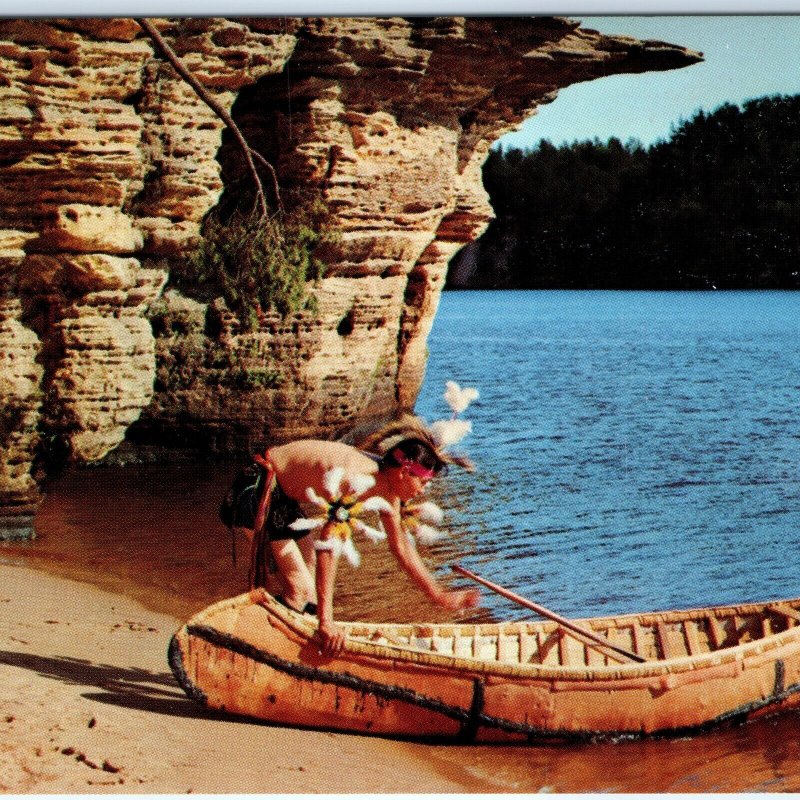 c1950s Wisconsin Dells WI Indian At Swallows' Nests Native Chrome Photo PC A149