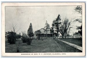 Clarinda Iowa IA Postcard Residence Of Honorable W.P. Hepburn Scenic View 1908