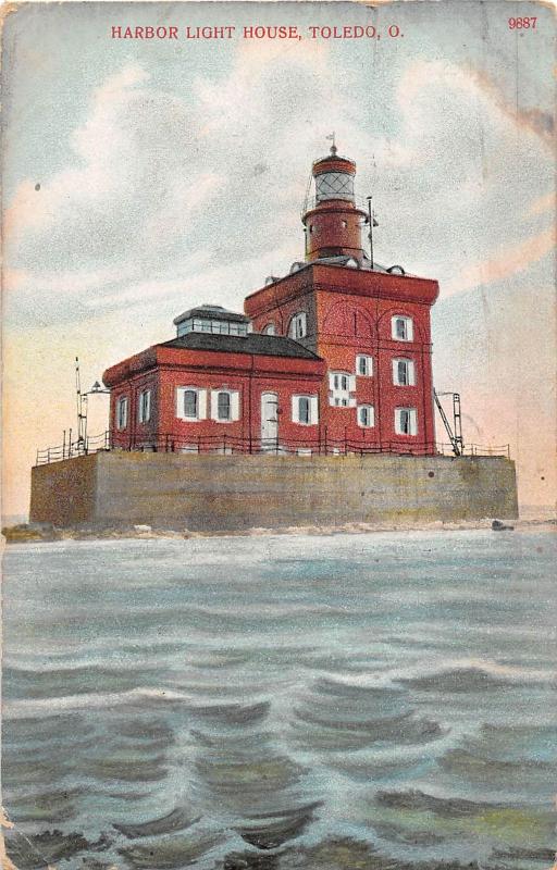 E55/ Toledo Ohio Postcard 1909 Harbor Light House Lake Erie