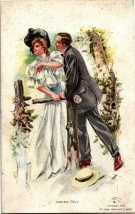 Man Tries Kiss Resisting Woman, Taking Toll Artist Harrison Fisher Postcard F31