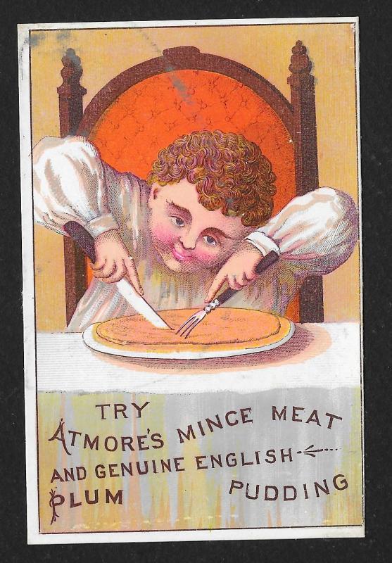 VICTORIAN TRADE CARD Atmore's Mince Meat & English Pudding