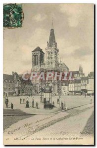 Old postcard Lisieux Place Thiers and the Cathedrale Saint Pierre