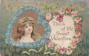 Valentine's Day Young Girl With Beautiful Hearts Of Flowers