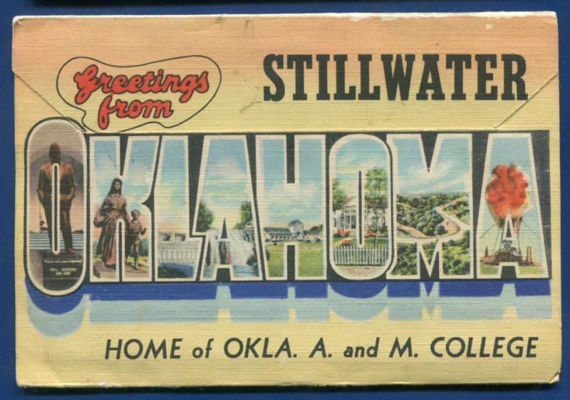 Oklahoma A and M College State University Stillwater postcard folder foldout