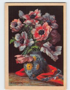 Postcard Flowers Vase Rag Painting