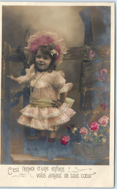 c1900s French Adorable Little Girl RPPC Hand Colored Cute Kid Real Photo PC A135