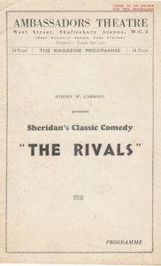 The Rivals Sydney Carroll Comedy London Ambassadors Theatre Programme