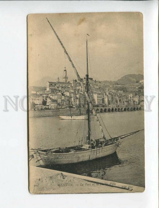 3174098 FRANCE MENTON port & ships view Vintage postcard