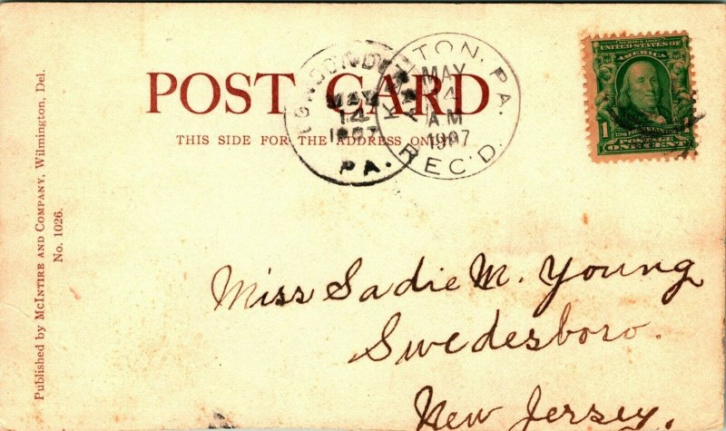 Caesar Rodney Residence Wilmington Deleware DE 1907 UDB Postcard A7