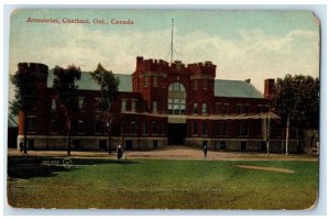 1913 View of Armouries Chatham Ontario Canada Antique Posted Postcard