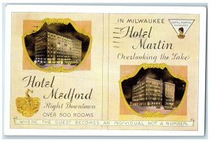 1933 Hotels Medford Martin Multi-View Milwaukee Wisconsin WI Vintage Postcard 