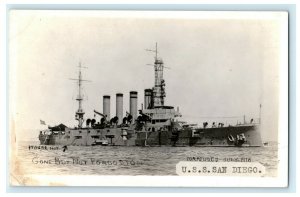 c1920's USS San Diego Torpedoed Ship Antique Military RPPC Photo Postcard 