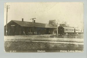 Heron Lake MINNESOTA RPPC '10 DEPOT TRAIN STATION nr Windom Worthington Jackson